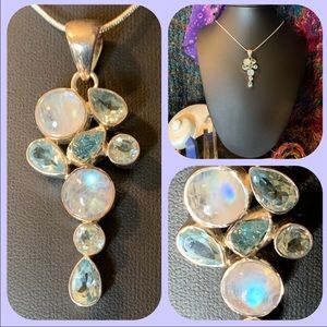 Swiss & London blue topaz & moonstone pendant